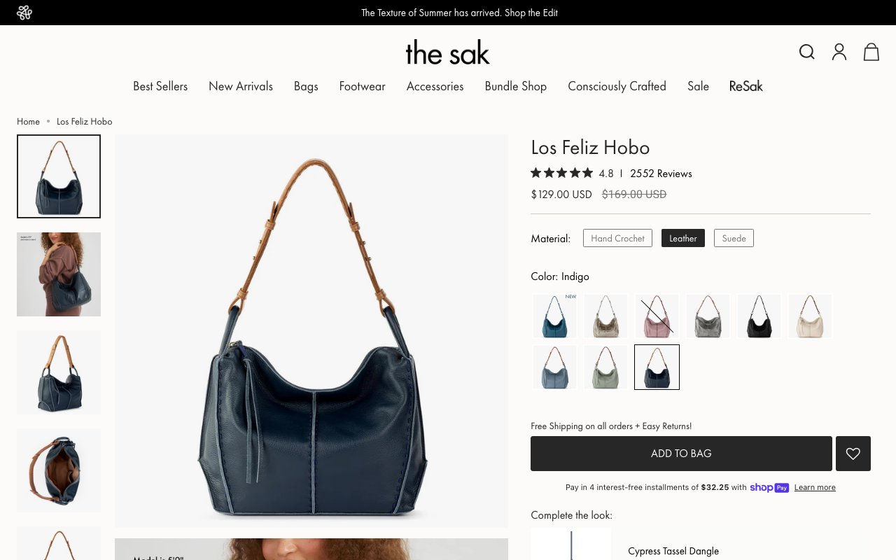 The Sak PDP — No Size Guide